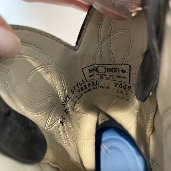 VTG Bronco Cowboy Boots Kids 2.5D Gray Conch Vegan Leather Western Cowboy USA - Picture 10 of 16
